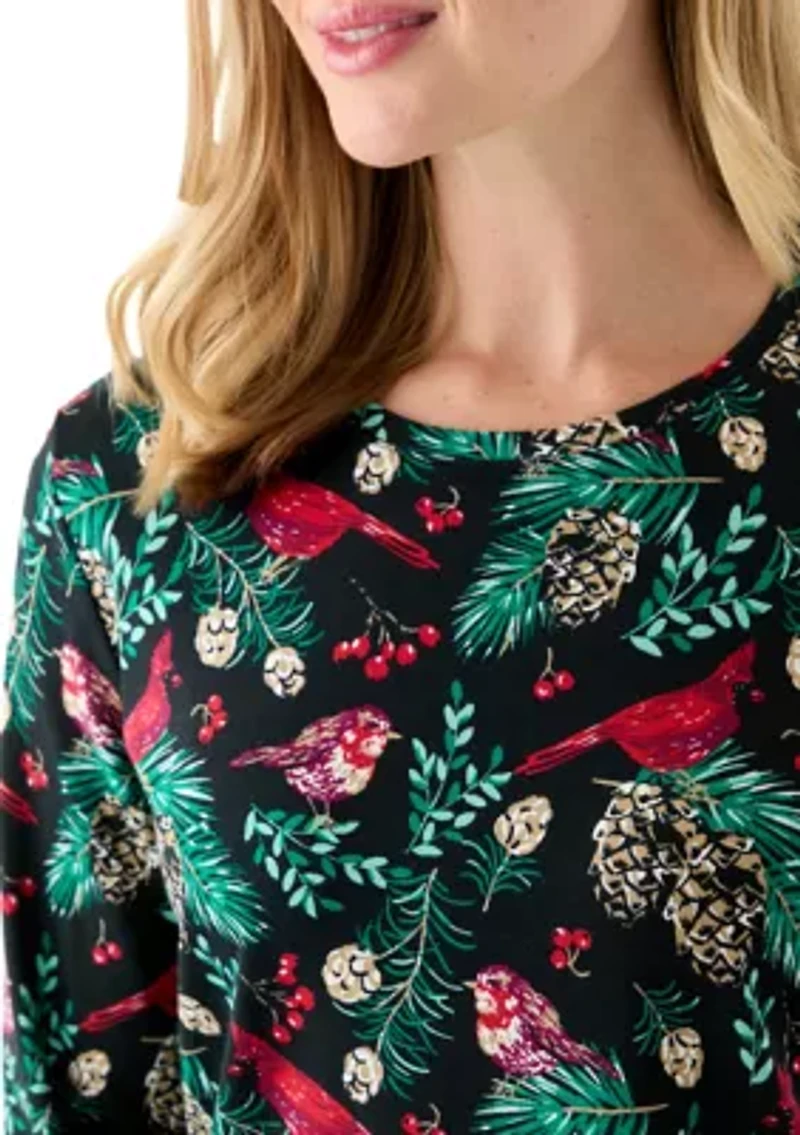 Petite Long Sleeve Crew Neck Printed Top