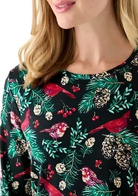 Petite Long Sleeve Crew Neck Printed Top