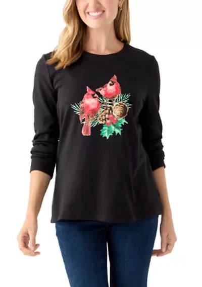 Petite Long Sleeve Holiday Graphic T-Shirt