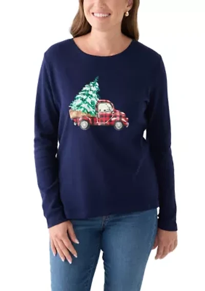 Petite Long Sleeve Holiday Graphic T-Shirt