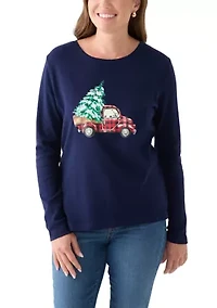 Petite Long Sleeve Holiday Graphic T-Shirt