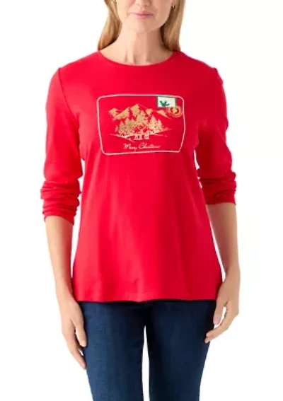 Petite Long Sleeve Holiday Graphic T-Shirt