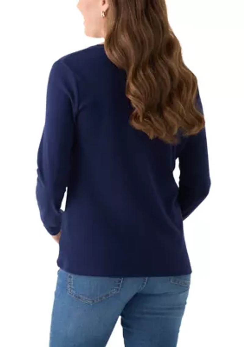 Petite Long Sleeve Holiday Graphic T-Shirt