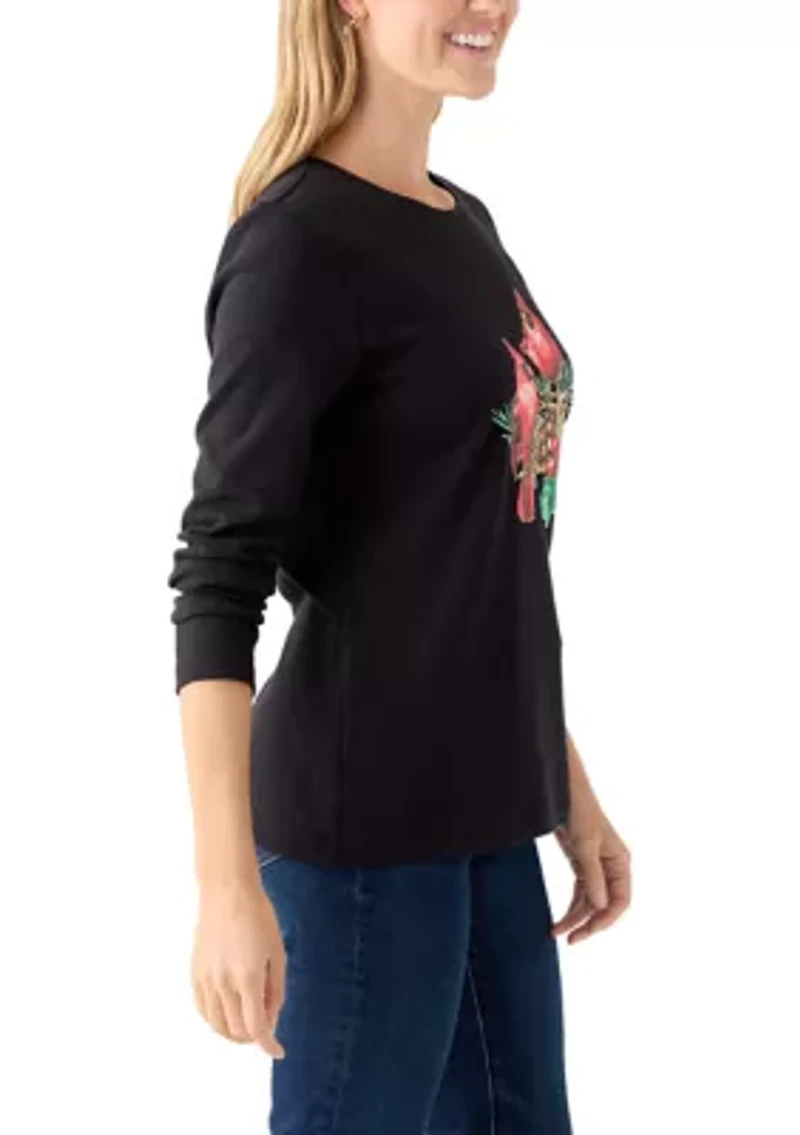 Petite Long Sleeve Holiday Graphic T-Shirt