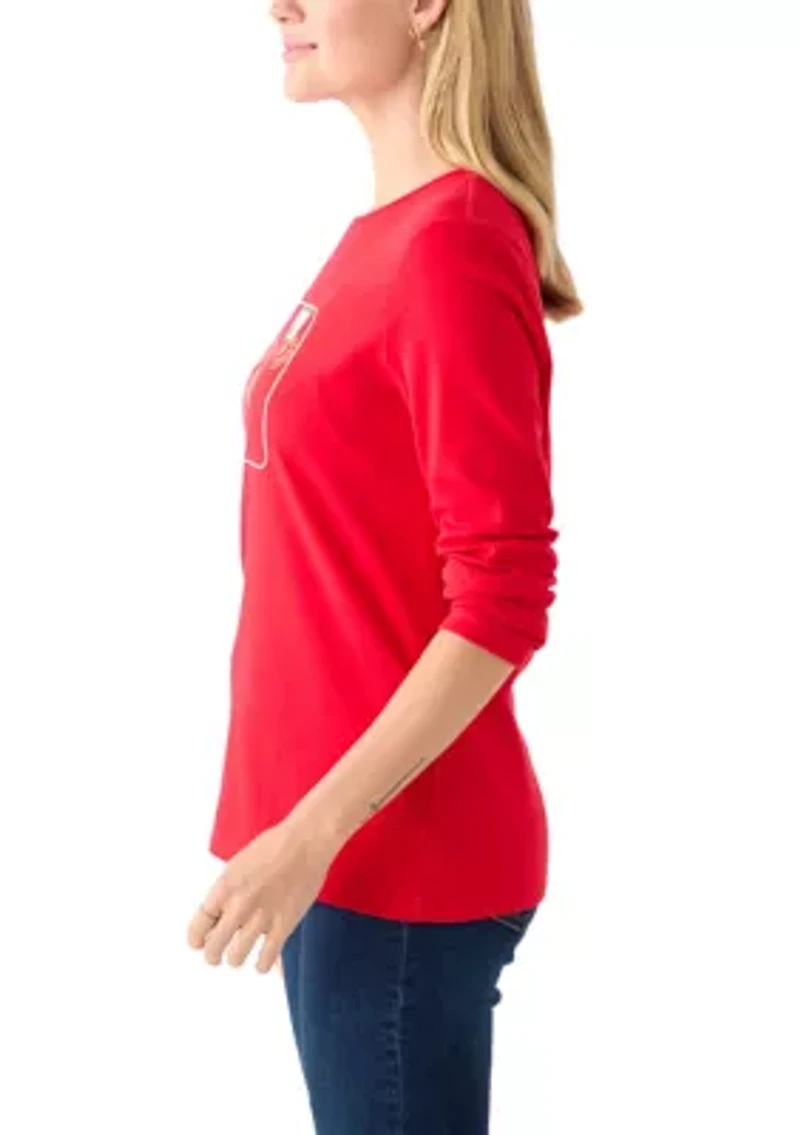 Petite Long Sleeve Holiday Graphic T-Shirt