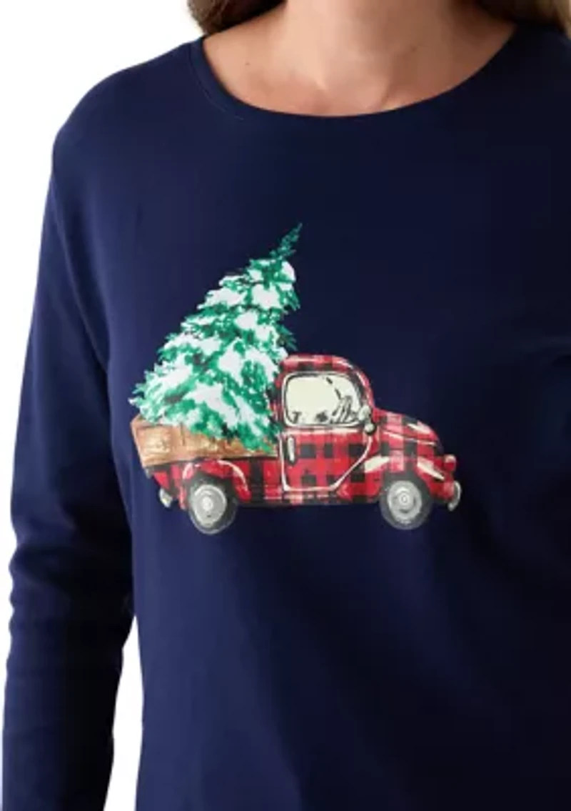 Petite Long Sleeve Holiday Graphic T-Shirt