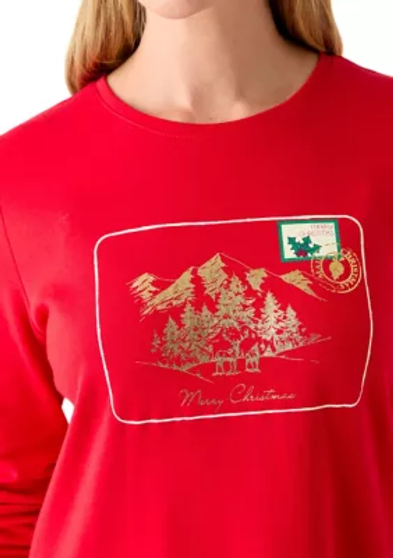 Petite Long Sleeve Holiday Graphic T-Shirt
