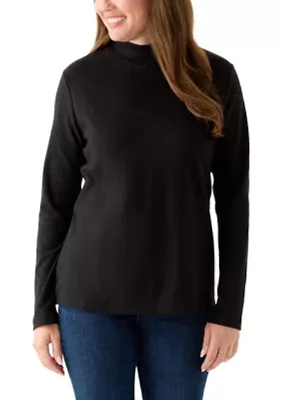 Petite Long Sleeve Mock Neck T-Shirt