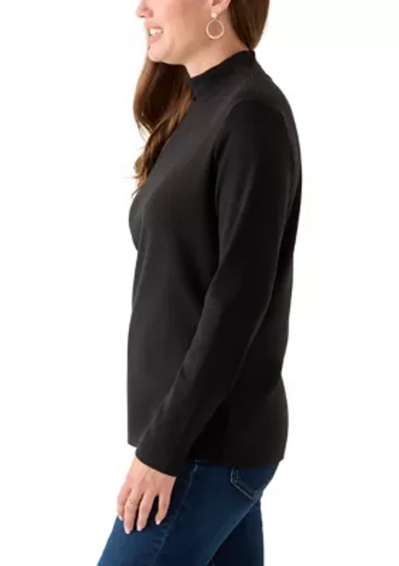 Petite Long Sleeve Mock Neck T-Shirt