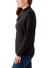 Petite Long Sleeve Mock Neck T-Shirt