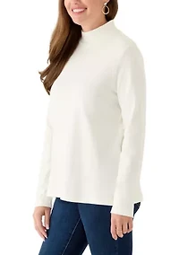 Petite Long Sleeve Mock Neck T-Shirt