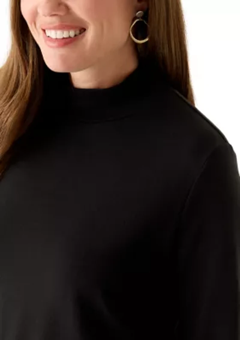 Petite Long Sleeve Mock Neck T-Shirt