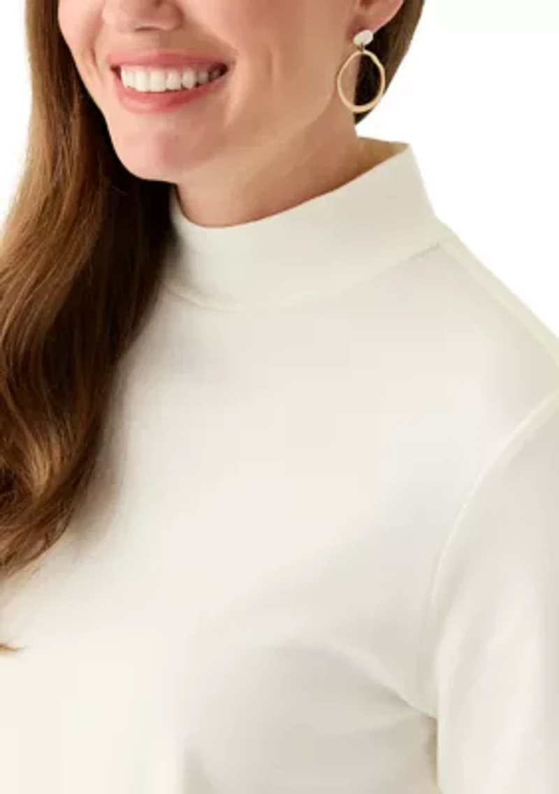 Petite Long Sleeve Mock Neck T-Shirt