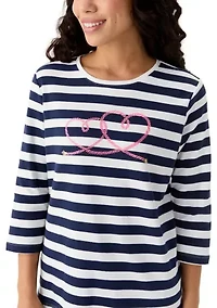 Petite 3/4 Sleeve Striped Graphic T-Shirt