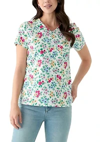 Petite Short Sleeve V-Neck Printed T-Shirt