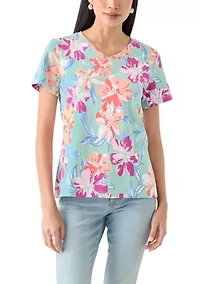 Petite Short Sleeve V-Neck Printed T-Shirt