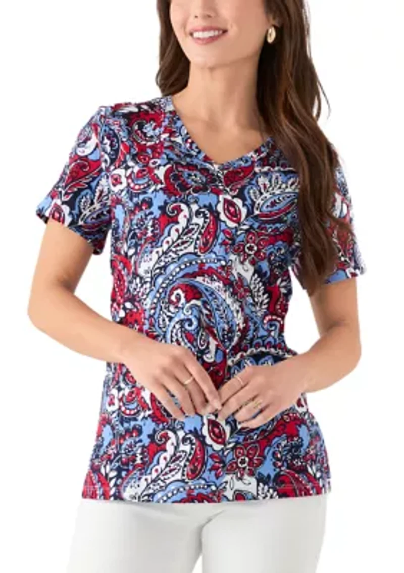 Petite Short Sleeve V-Neck Printed T-Shirt