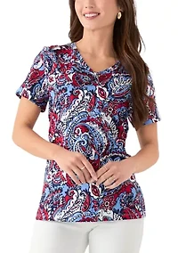 Petite Short Sleeve V-Neck Printed T-Shirt