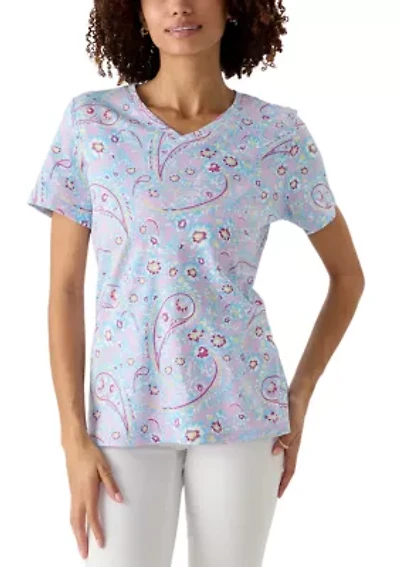 Petite Short Sleeve V-Neck Printed T-Shirt