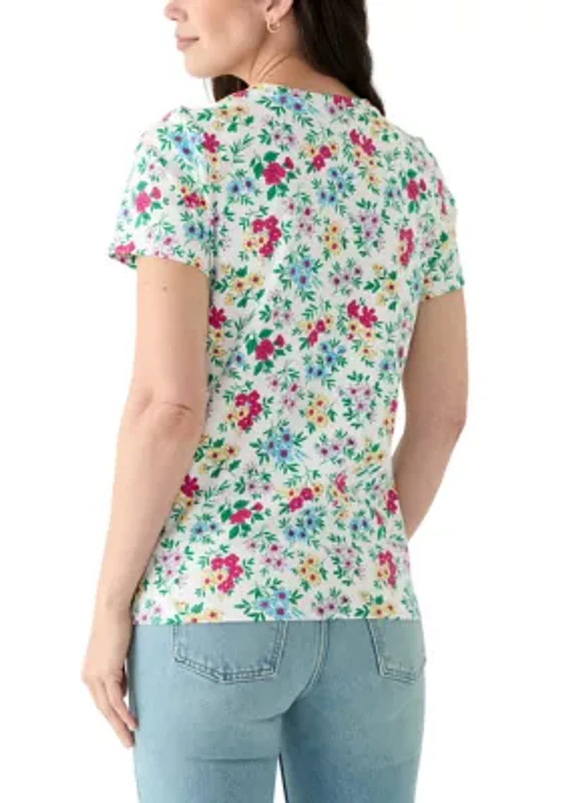 Petite Short Sleeve V-Neck Printed T-Shirt