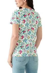 Petite Short Sleeve V-Neck Printed T-Shirt