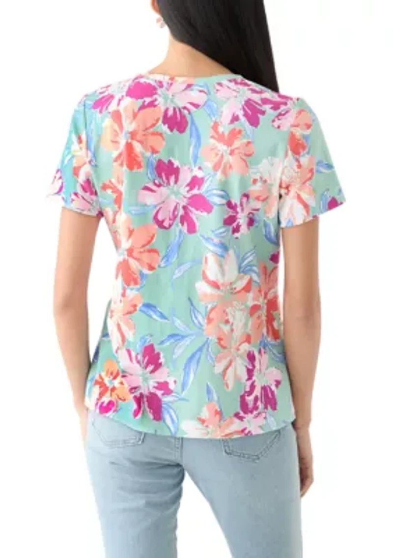 Petite Short Sleeve V-Neck Printed T-Shirt