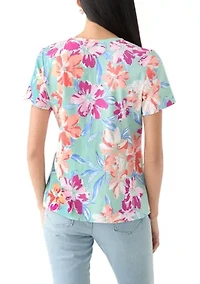 Petite Short Sleeve V-Neck Printed T-Shirt