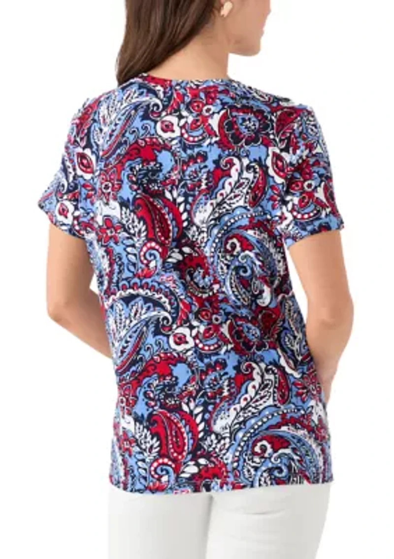 Petite Short Sleeve V-Neck Printed T-Shirt