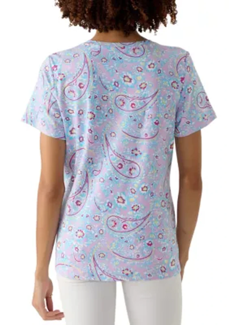 Petite Short Sleeve V-Neck Printed T-Shirt