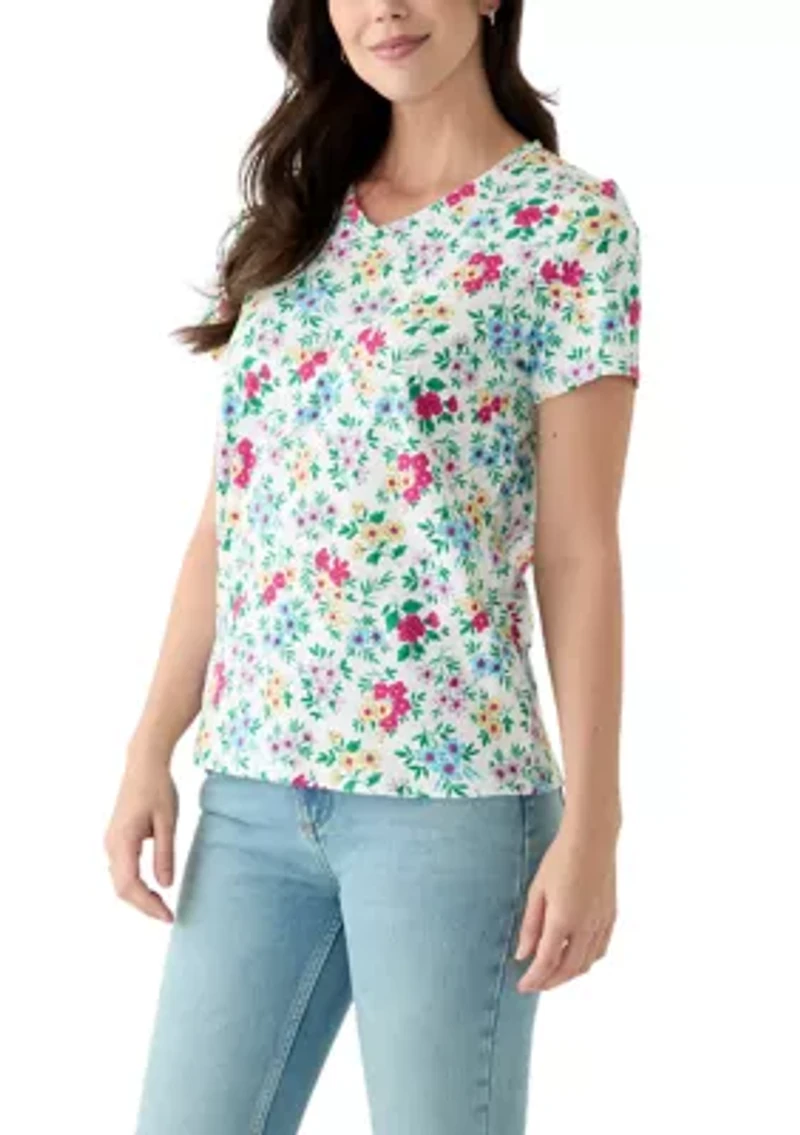 Petite Short Sleeve V-Neck Printed T-Shirt