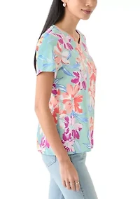 Petite Short Sleeve V-Neck Printed T-Shirt