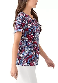 Petite Short Sleeve V-Neck Printed T-Shirt