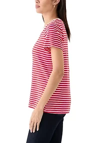 Petite Short Sleeve V-Neck Striped T-Shirt