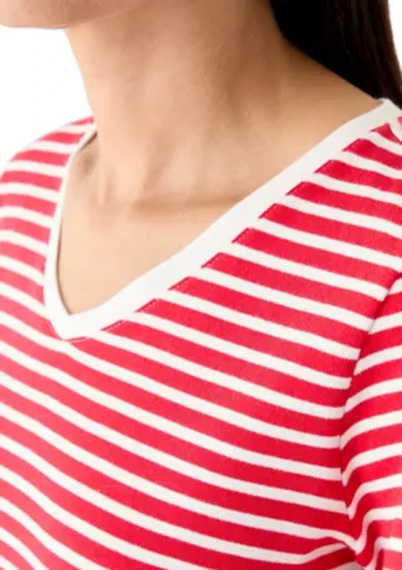 Petite Short Sleeve V-Neck Striped T-Shirt
