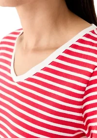 Petite Short Sleeve V-Neck Striped T-Shirt
