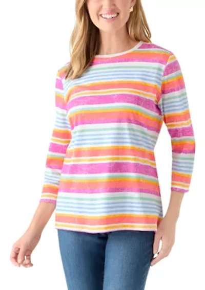 Petite 3/4 Sleeve Striped Shirt