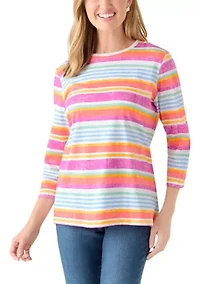 Petite 3/4 Sleeve Striped Shirt