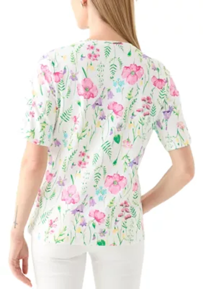Petite Short Sleeve Floral Print Cotton T-Shirt