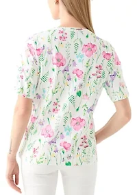 Petite Short Sleeve Floral Print Cotton T-Shirt