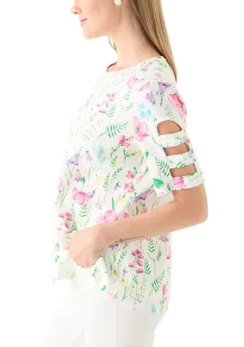 Petite Short Sleeve Floral Print Cotton T-Shirt