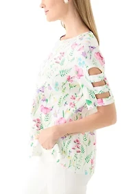 Petite Short Sleeve Floral Print Cotton T-Shirt
