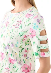 Petite Short Sleeve Floral Print Cotton T-Shirt