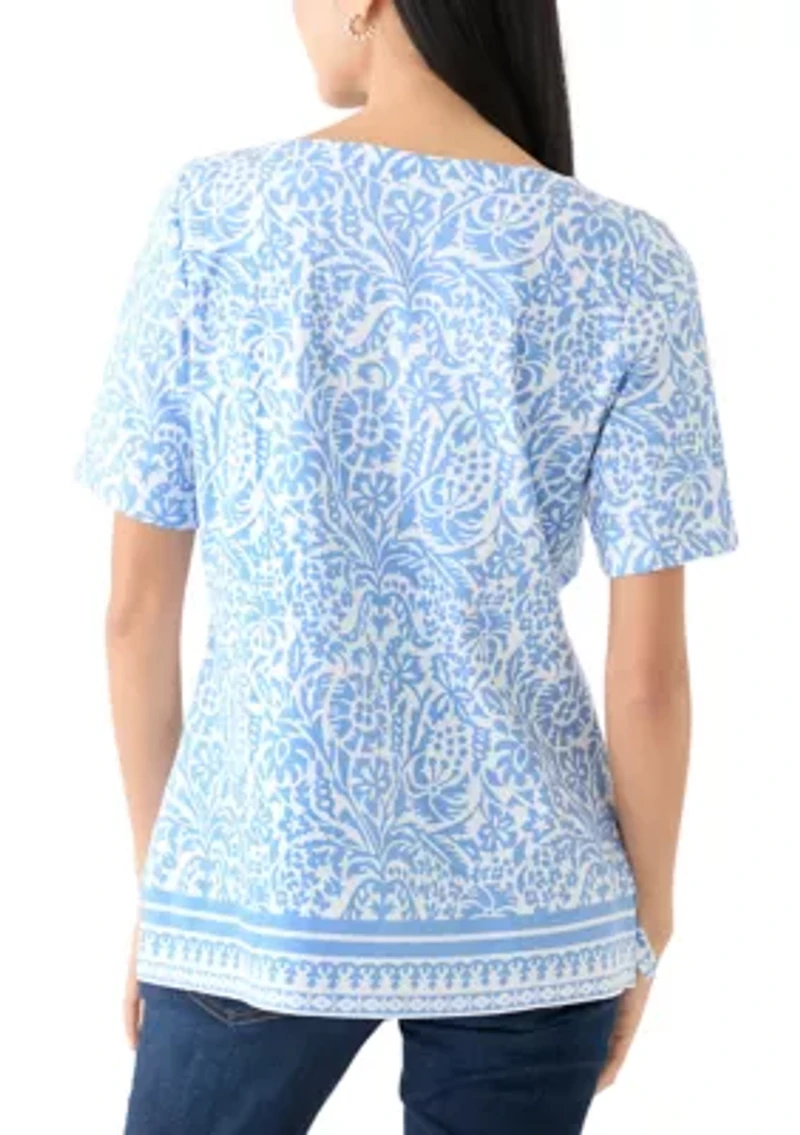 Petite Button Detail Printed Top