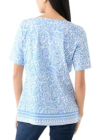 Petite Button Detail Printed Top