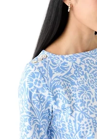 Petite Button Detail Printed Top
