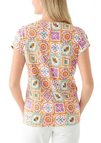 Short Drop Shoulder Floral Cotton T-Shirt