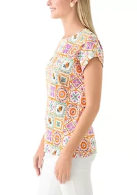 Short Drop Shoulder Floral Cotton T-Shirt