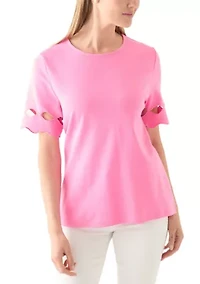 Petite Elbow Cutout Sleeve Cotton T-Shirt
