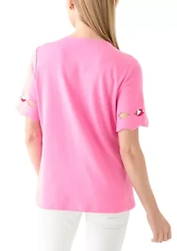 Petite Elbow Cutout Sleeve Cotton T-Shirt