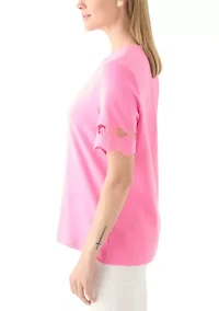 Petite Elbow Cutout Sleeve Cotton T-Shirt